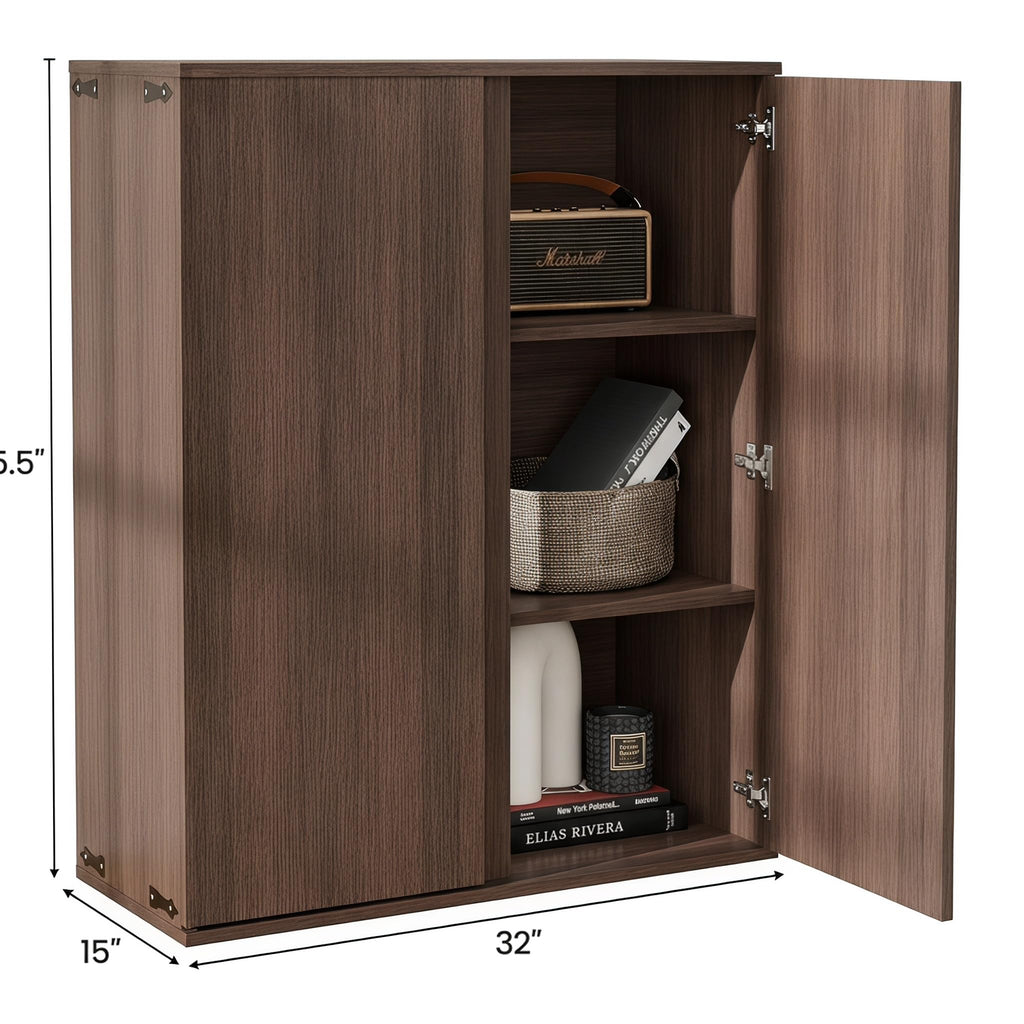 Liquor Cabinet with Wine Rack & Stemmed Holder & Drawer, Walnut