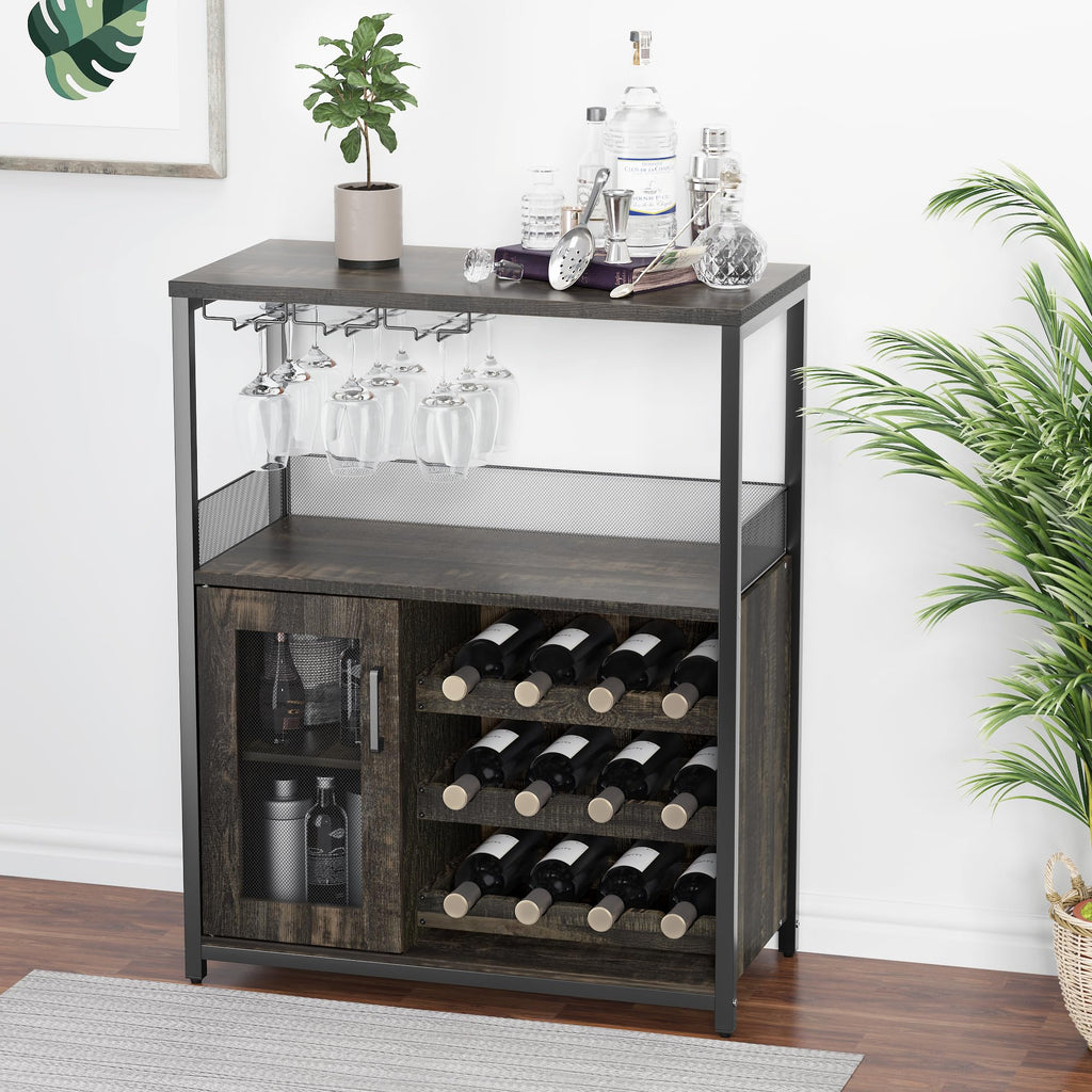GarveeHome Wine Bar Cabinet with LED Lights, Liquor Cabinet with Storage