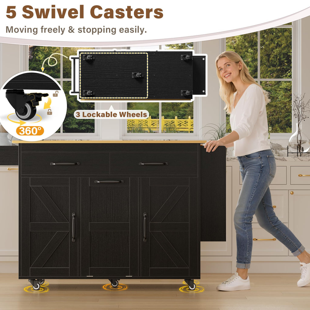 YESHOMY Kitchen Island on Wheels with Trash Cabinet, White & Brown