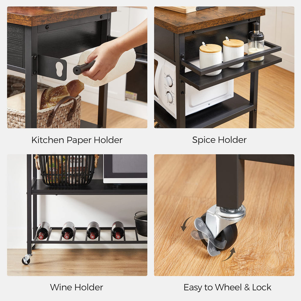 VASAGLE Mobile Kitchen Island with 2 Doors, 2 Drawers