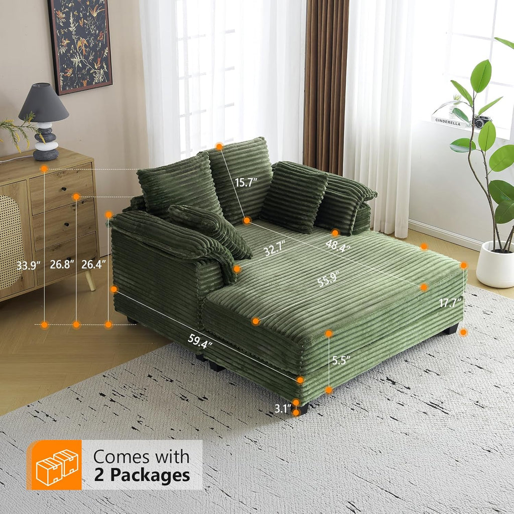 VINGLI 56" Wide Oversized Chaise Lounge Chair with Plush Padded Armrests