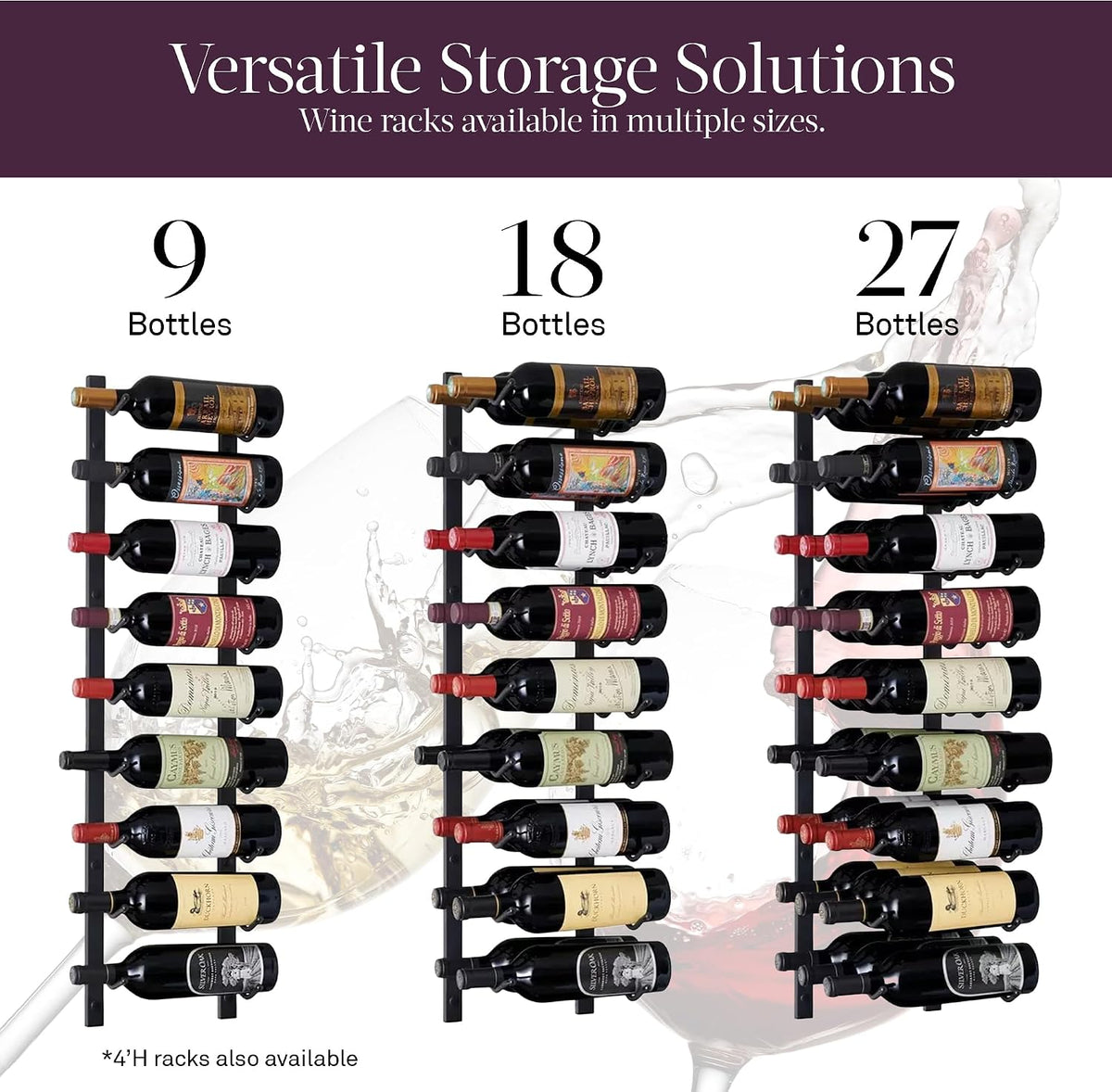 Wine Enthusiast N'FINITY 18 Bottle Wall Mounted Metal Wine Rack â Label Forward Wine Rack with Easy Installation - 3' Tall, 2 Column Deep (Black)