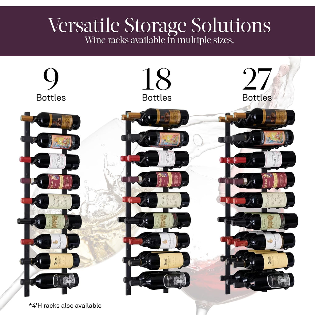 Wine Enthusiast N'FINITY 18 Bottle Wall Mounted Metal Wine Rack â Label Forward Wine Rack with Easy Installation - 3' Tall, 2 Column Deep (Black)