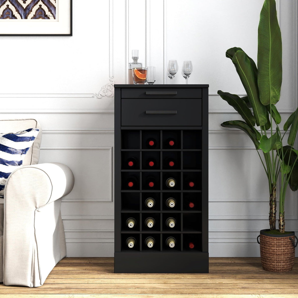 WERSMT 8-Tier Freestanding Wine Rack Wood, 32 Bottles Wine Rack Counter for Small Space, Farmhouse Stackable Modular Wine Bottle Holder Rack, White