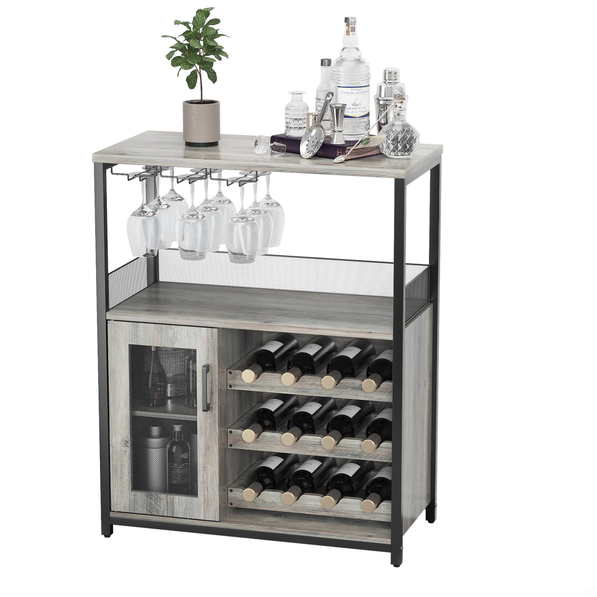 GarveeHome Wine Bar Cabinet with LED Lights, Liquor Cabinet with Storage