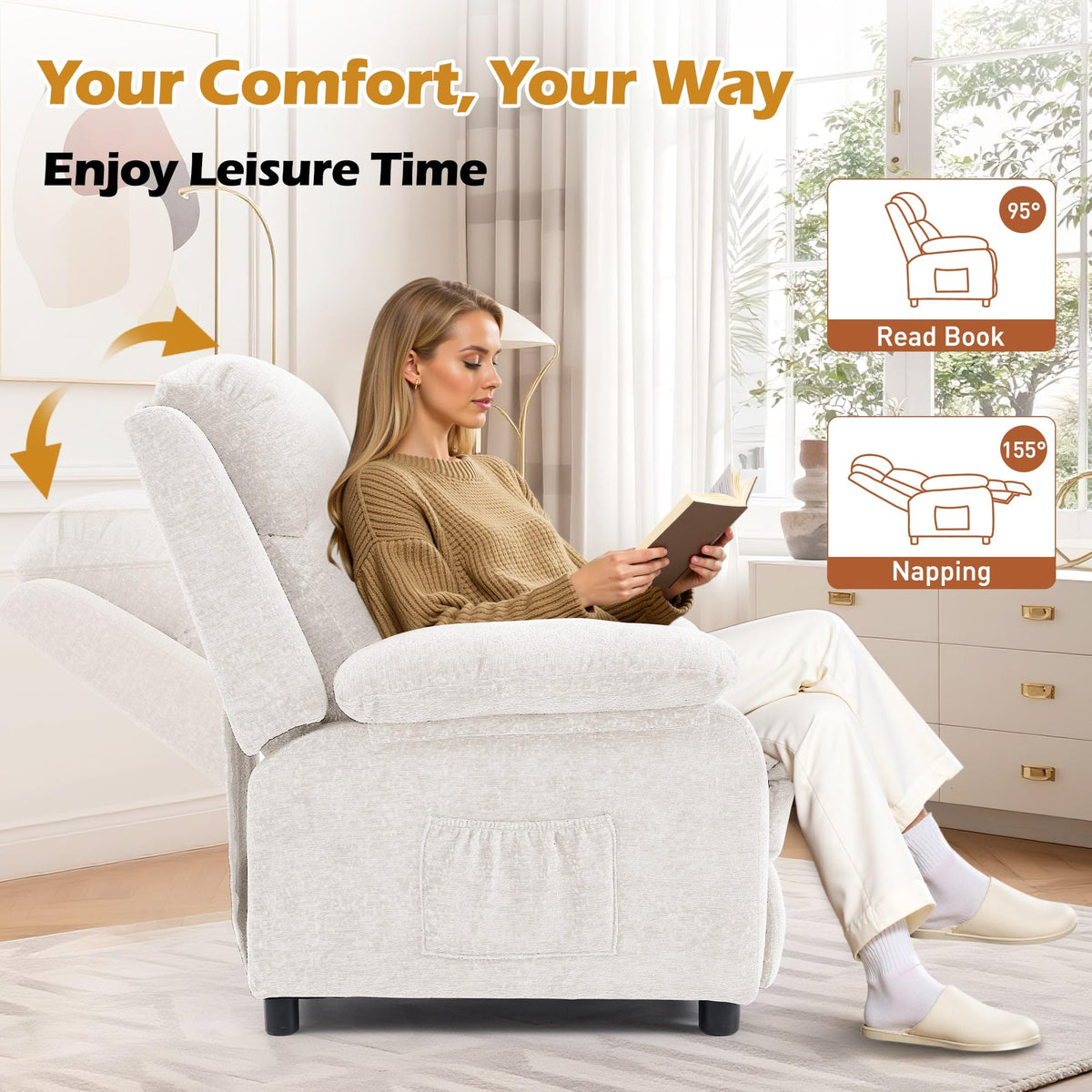 Korser Recliner Chair, Living Room Chairs for Adults