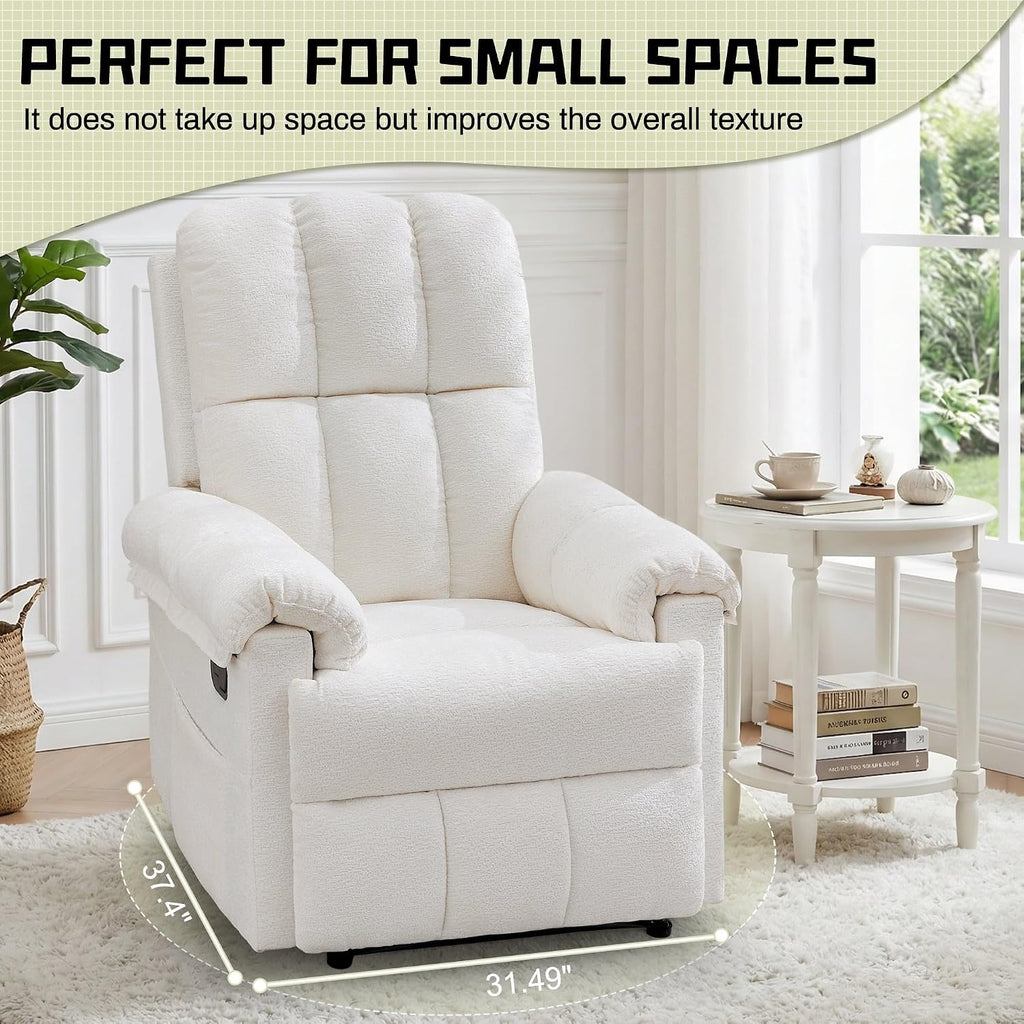 Korser Recliner Chair, Living Room Recliner Chairs for Adults, Small Recliners for Small Spaces, Upholstered Manual Recliner with Side Pockets, Comfy Nursery Chair for Living Room, Chenille, Beige