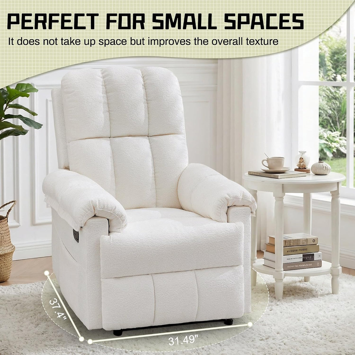 Korser Recliner Chair, Living Room Recliner Chairs for Adults, Small Recliners for Small Spaces, Upholstered Manual Recliner with Side Pockets, Comfy Nursery Chair for Living Room, Chenille, Beige