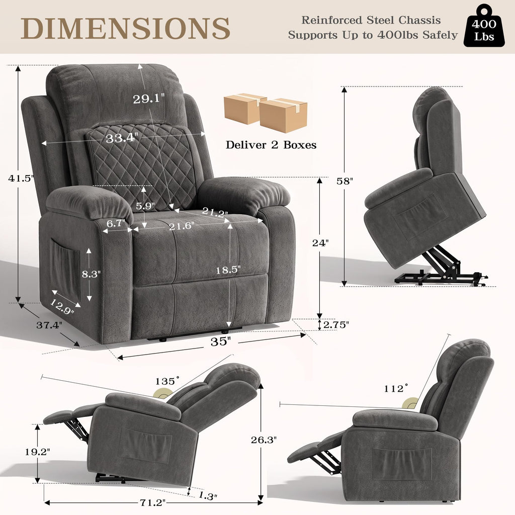 Power Recliner Chair with Heat & Massage, Electric Recliner for Elderly