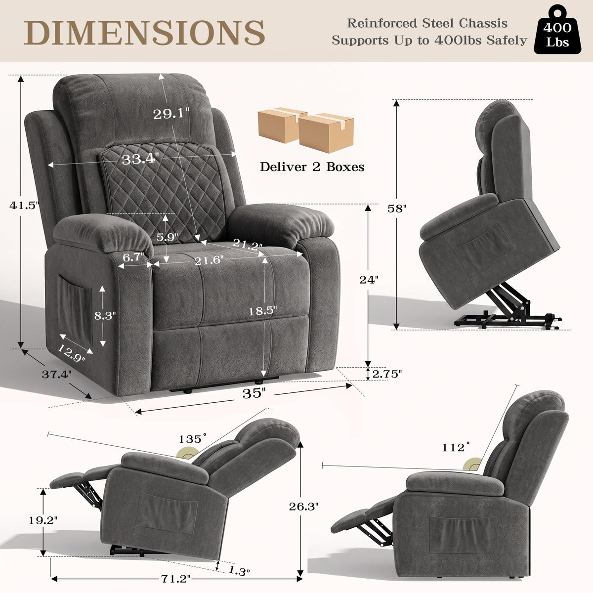 Power Recliner Chair with Heat & Massage, Electric Recliner for Elderly