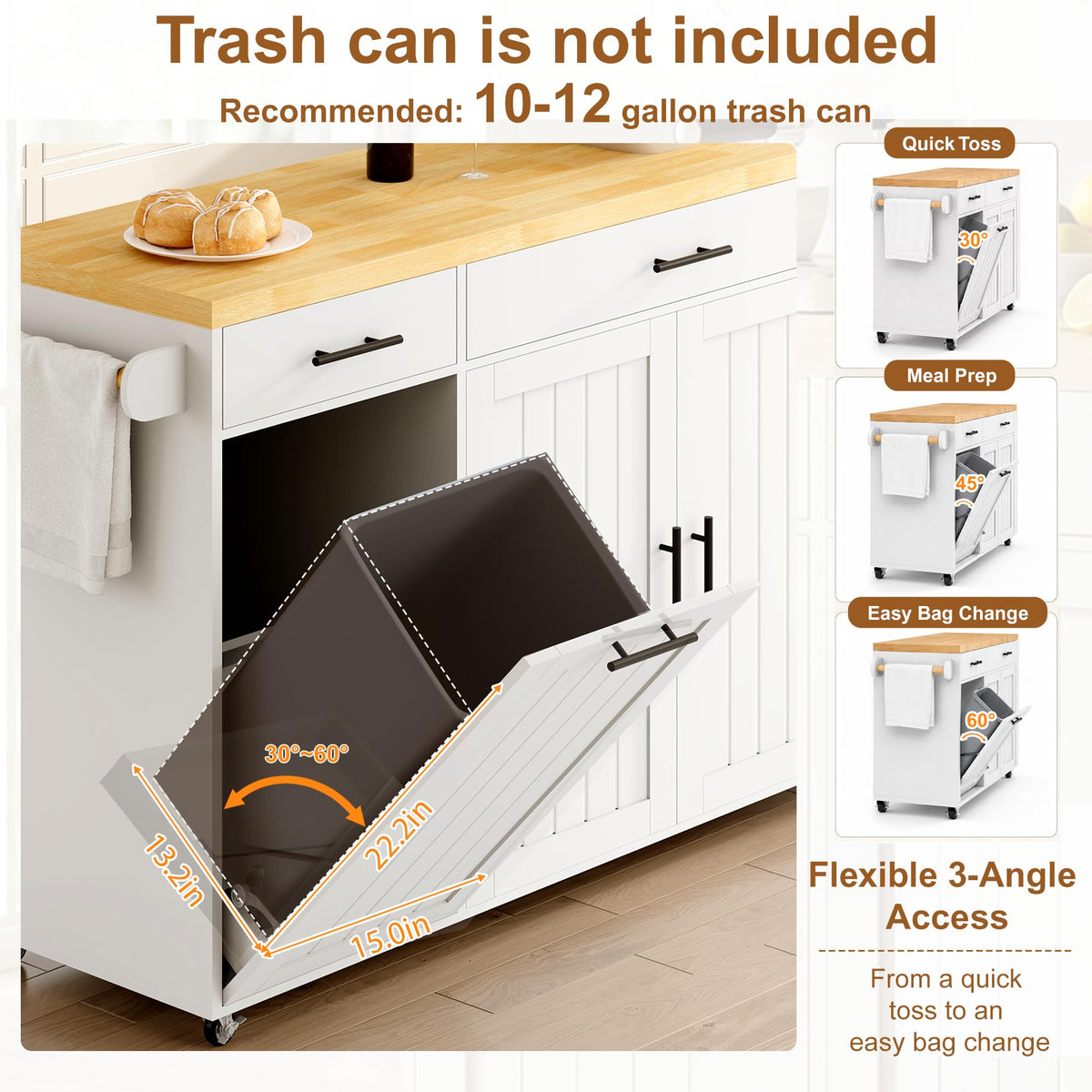 DreamDashio Kitchen Island with Storage, Rolling Kitchen Island with Swivel Table, Drawers & Shelves, Mobile Kitchen Island Cart with 360Â° Swivel Extendable Dining Table for Kitchen, Dining Room