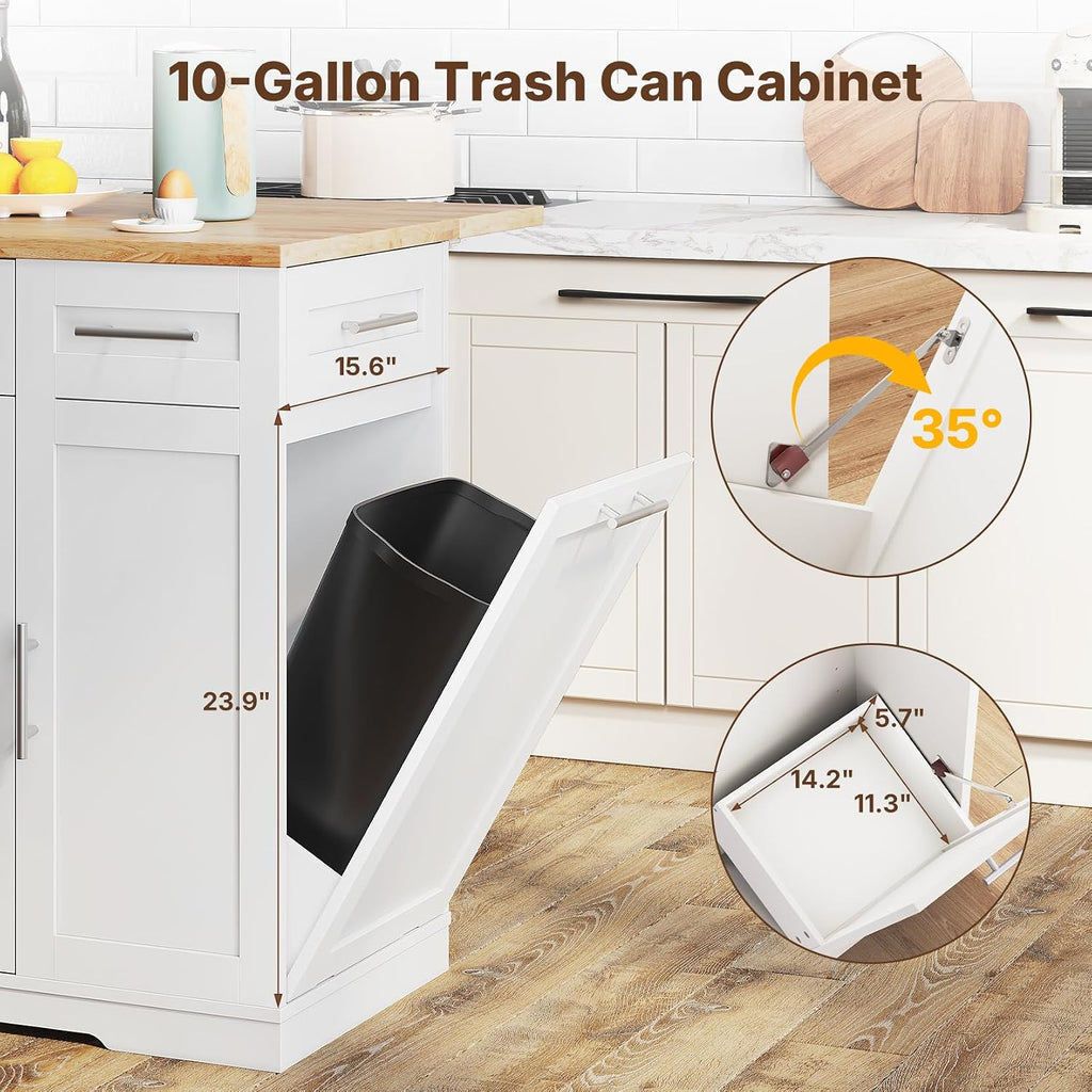 Dripex 41.5'' Kitchen Island with Power Outlet, Trash Cabinet & Storage
