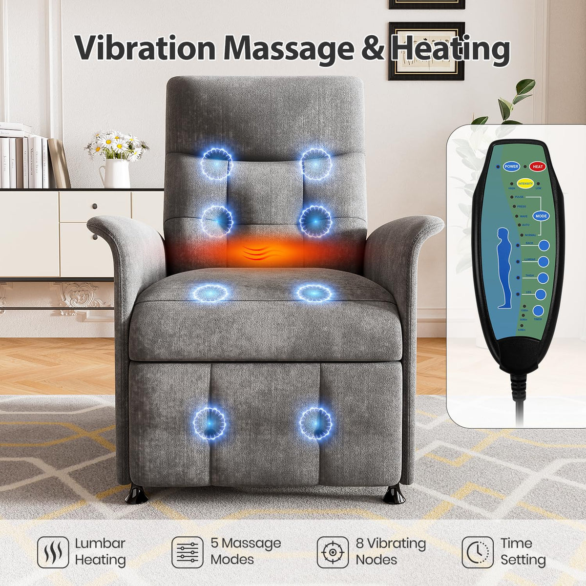 Power Recliner Chair with Heat & Massage, Electric Recliner for Elderly