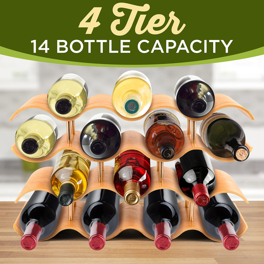 NutriChef 108 Bottle Stackable Modular Wine Rack, Upgraded 1â Thick Sideboard, .5â Rack Sticks, Sturdy Wobble Free Natural Bamboo Construction, Protective Moisture Resistant Finish, 33.5" x 10" x 63"