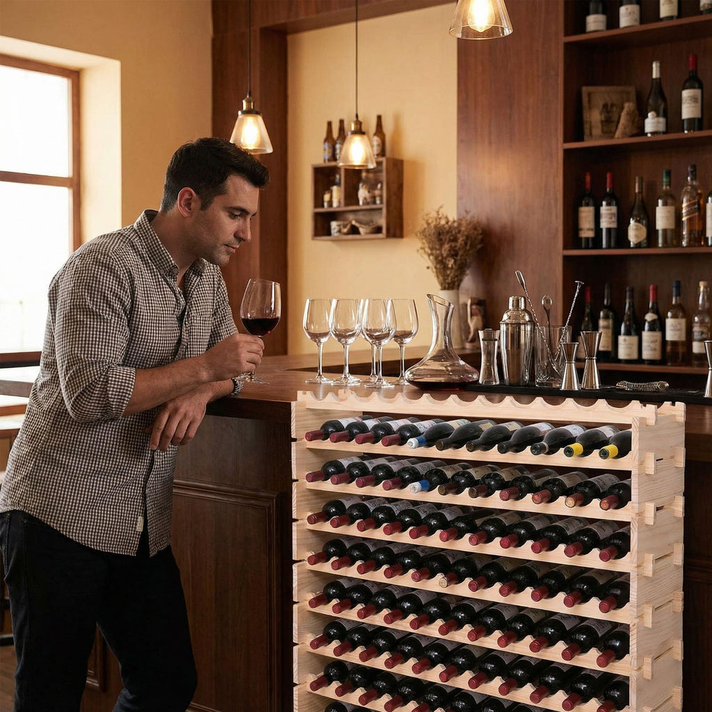 Wood Stackable Storage Modular Wine Rack Cabinet 120 Bottle freestanding Floor Wine Bottle Holder Display Shelves