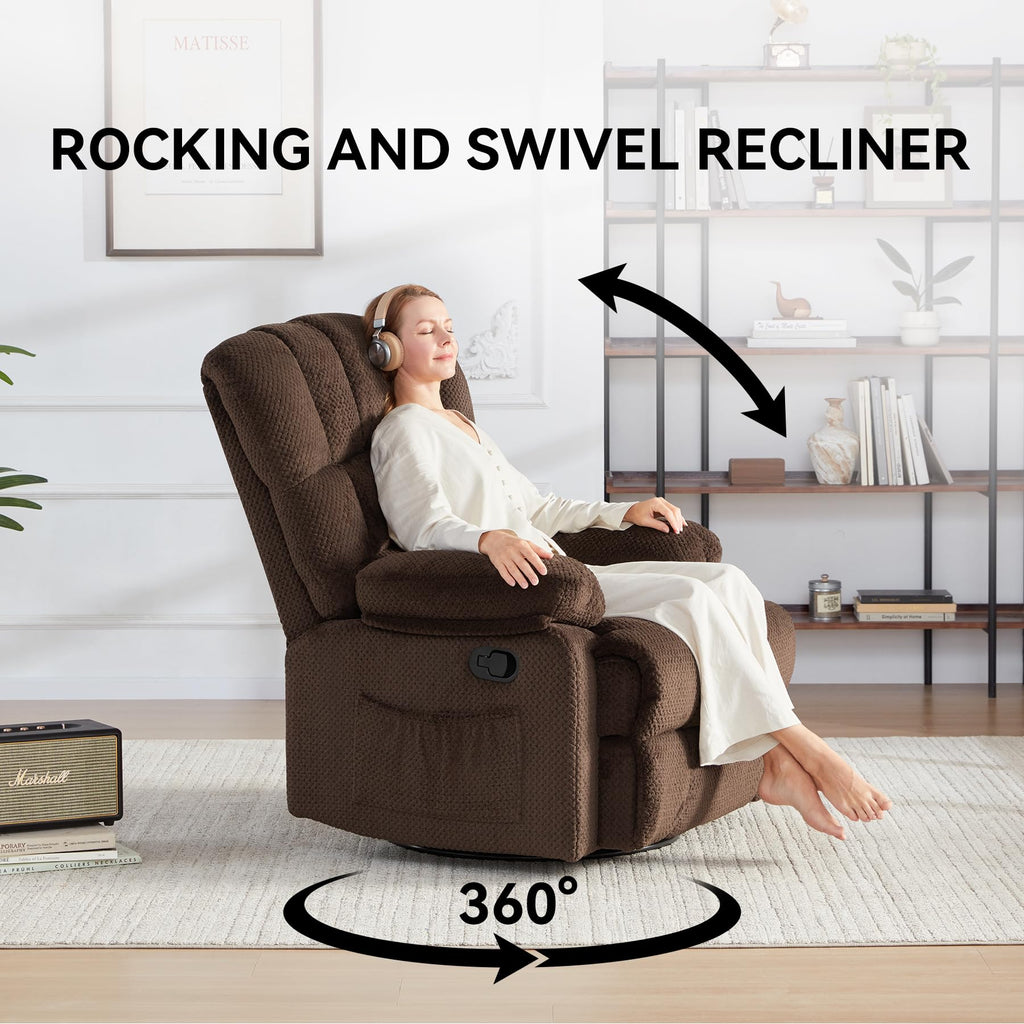 WILLOVE 41" Oversized Rocker Recliner Chair, Rocking Recliners Overstuffed Soft Big Man Manual Recliner, Extra Large Chenille Living Room Chair 350 LBS Capacity, Grey, L