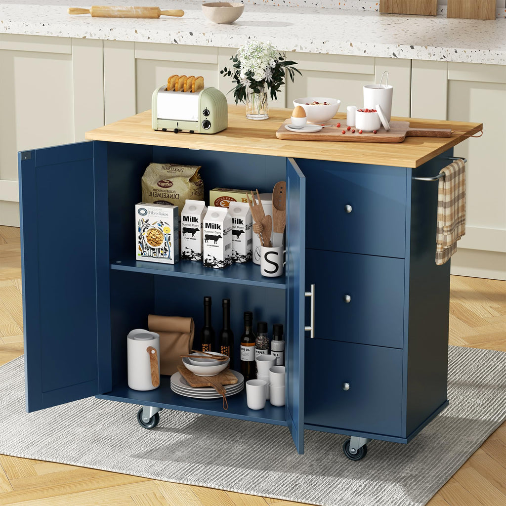 JY QAQA 40" Kitchen Island Cart Furniture cart on Wheels Rolling Portable Dining Room Serving Utility Carts Mobile Movable with Drawers Cabinet,Black