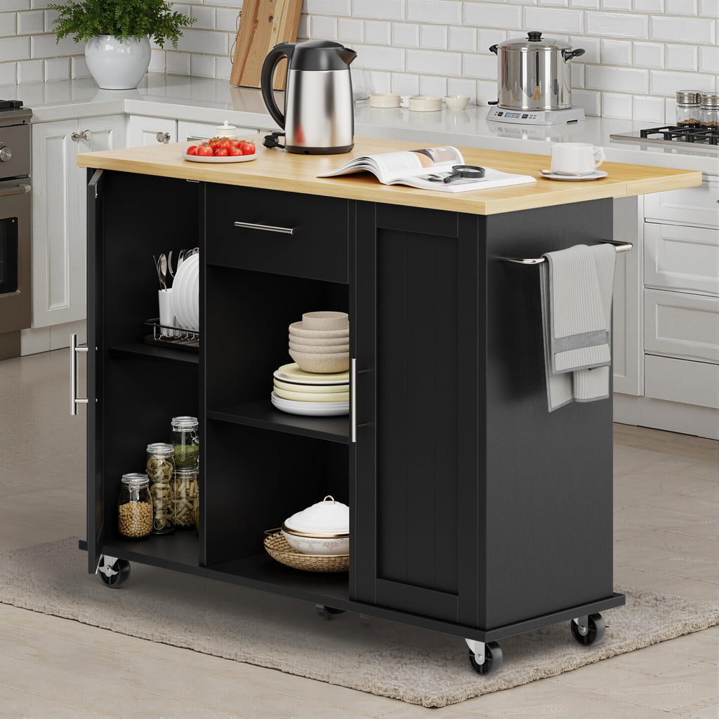 SUNLEI Rolling Kitchen Island Cart with Wheels, Island Table for Kitchen, Farmhouse Kitchen Cart with Drop Leaf & Towel Rack & Drawer, Kitchen Islands Table with Storage Cabinet, Grey