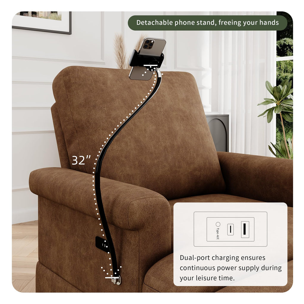 EJUNQ 66.5" Oversized Chaise Lounge Chair Indoorï¼Cozy Sofa Bed with Phone Holder and USB Chargerï¼Upholstered Deep Seat Sleeper Sofa Bedï¼Comfy Single Sofa Armchair for Living Room, Grey