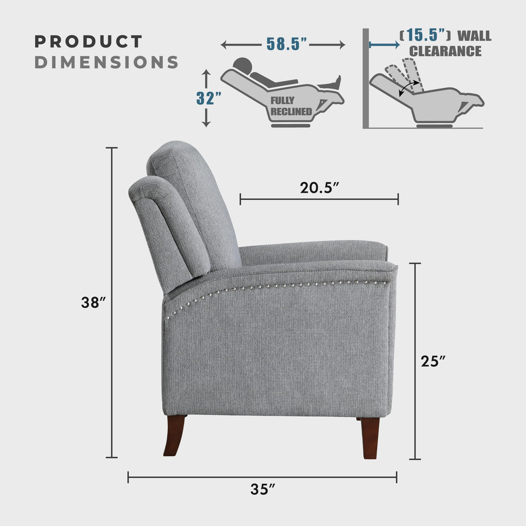 Lexicon Textured Fabric Push Back Manual Recliner Chair, 29.5" W, Beige