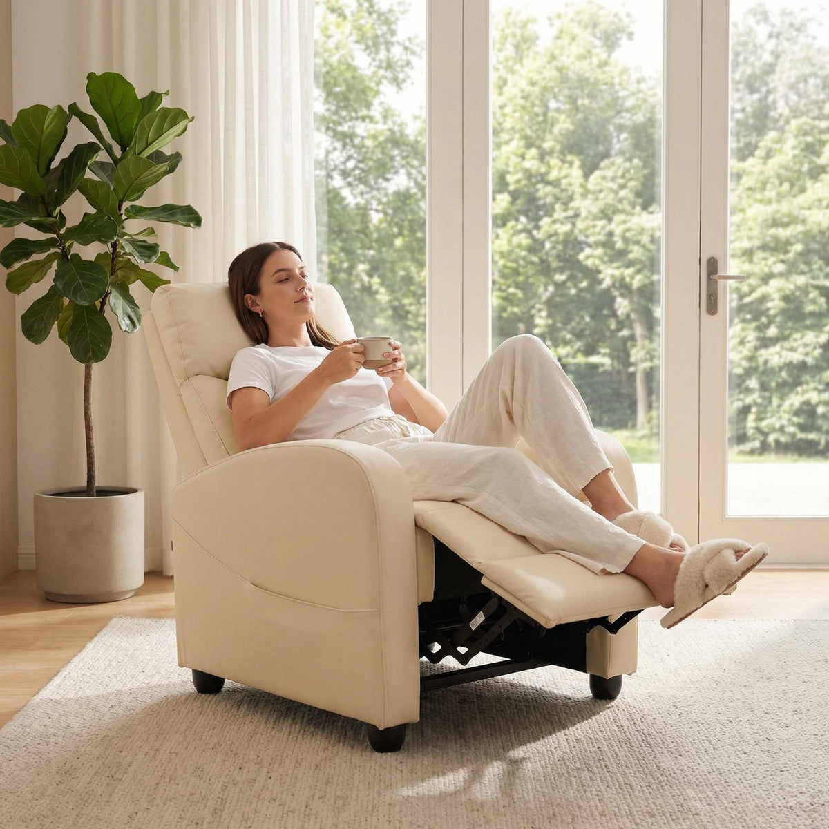 Sweetcrispy Massage Recliner Chair for Adults, Adjustable Home Theater Seating with Lumbar Support for Living Room, Modern Fabric Reclining for Small Space, Grey