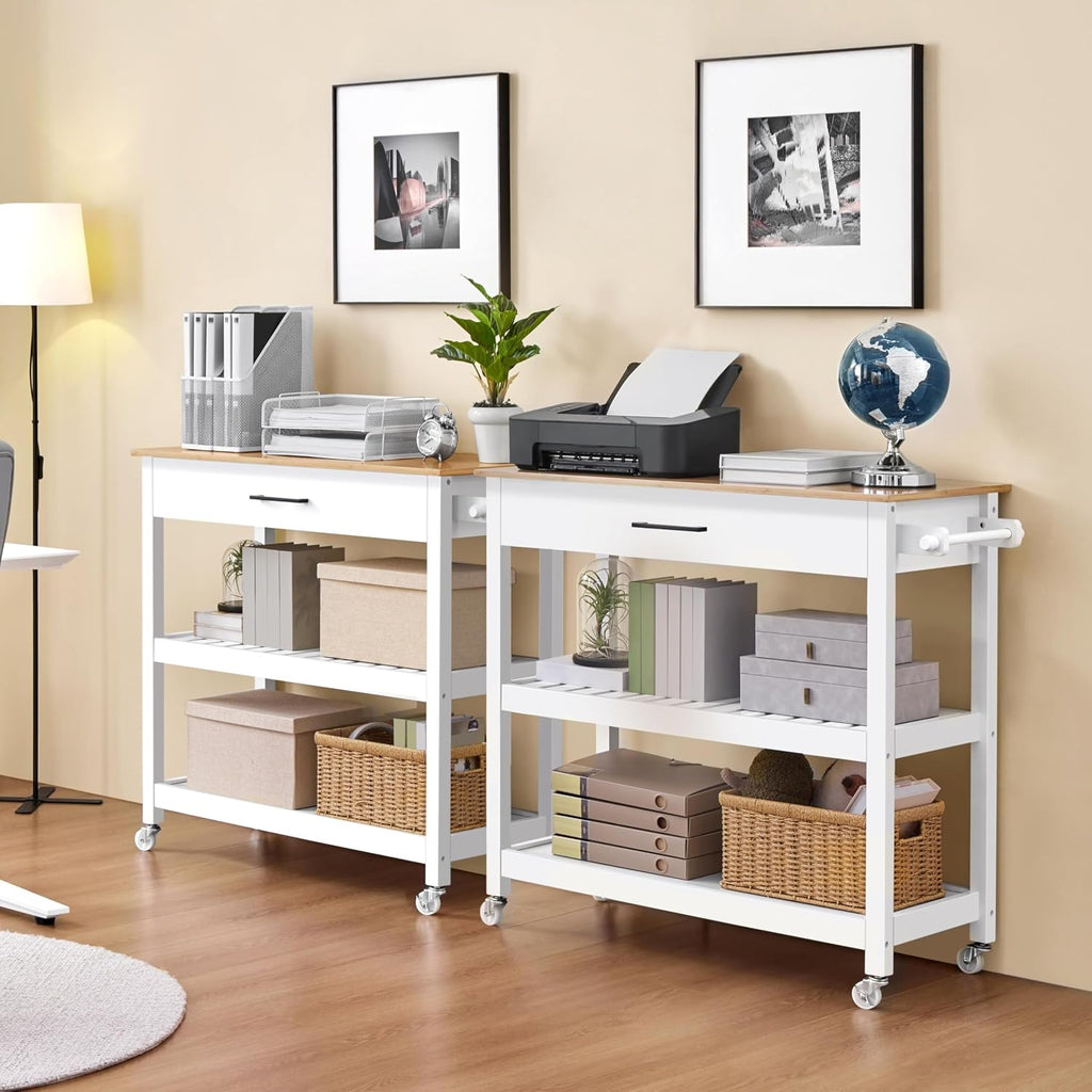 Yaheetech Rolling Kitchen Island Cart with 3 Shelves Lockable Wheels, White
