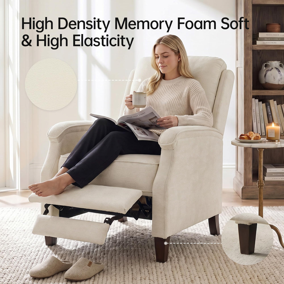 VKNOW Recliner Chair, Fabric Recliner with Adjustable Back, Brown