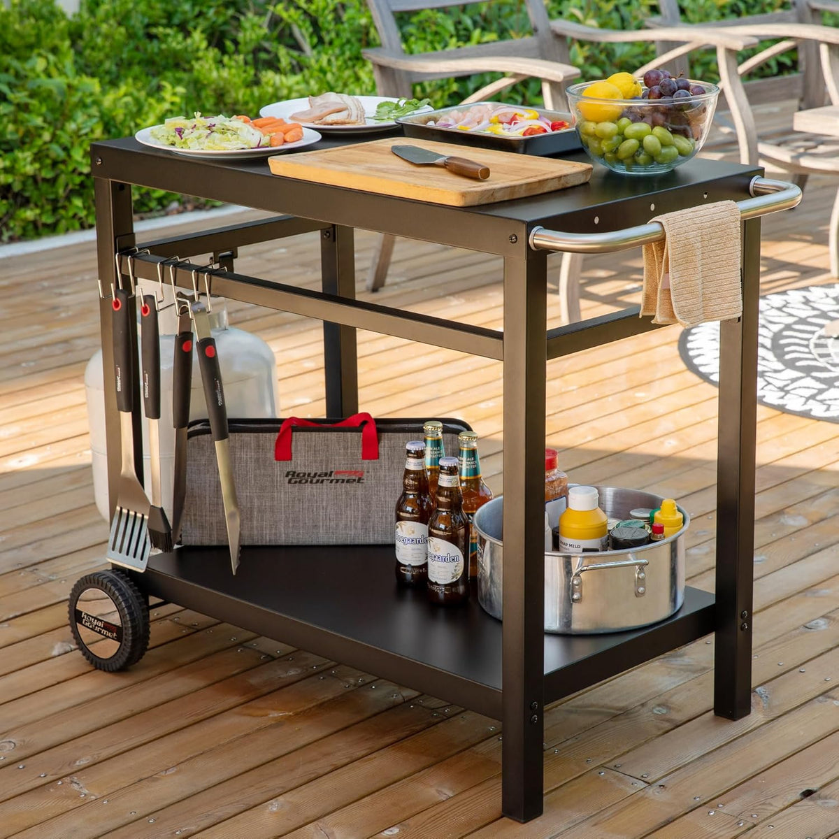 Royal Gourmet Dining Cart Table with Double-Shelf PC3401B (Black)