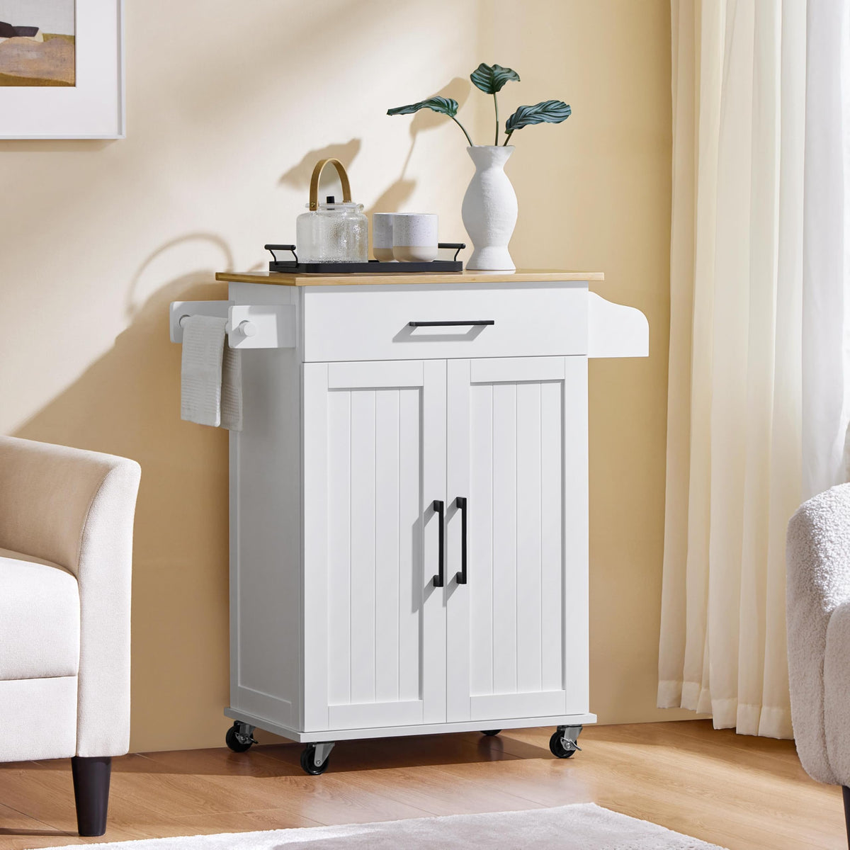 Yaheetech Kitchen Island Cart with Storage, Drop Leaf, Open Shelves, Black
