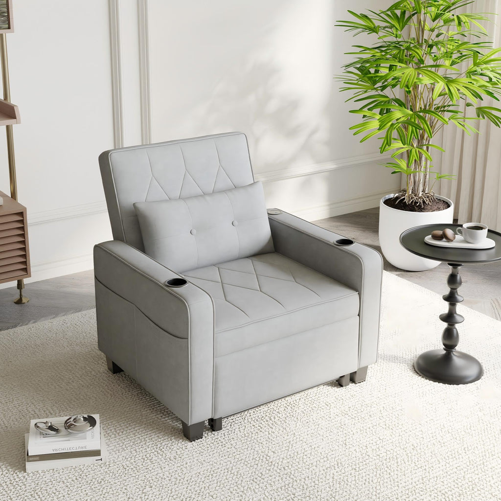 AILEEKISS Sleeper Chair Bed, 3-in-1 Convertible Pull Out Sofa, Faux Leather
