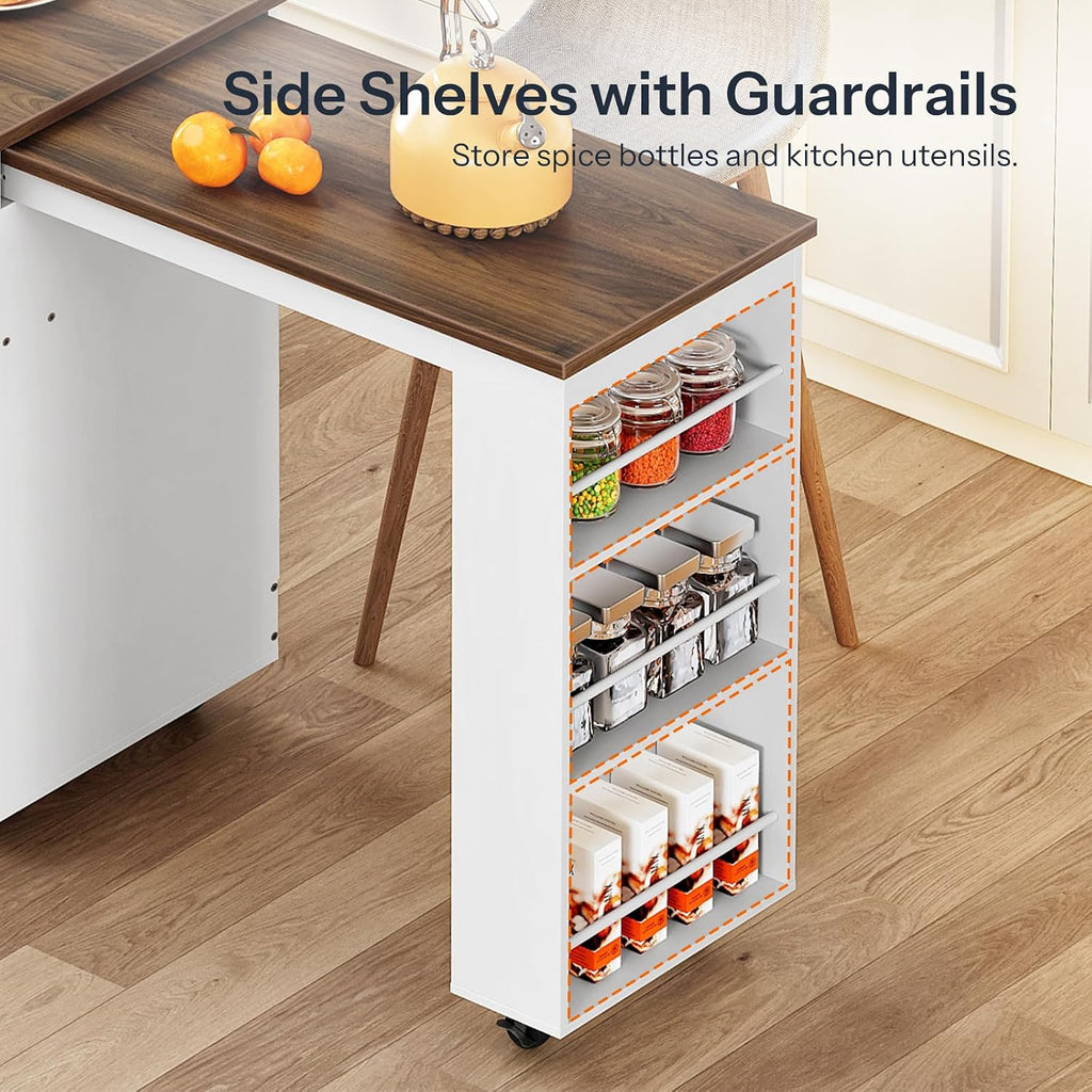 HOOBRO Extendable Kitchen Island with Extended Table & Power Outlet