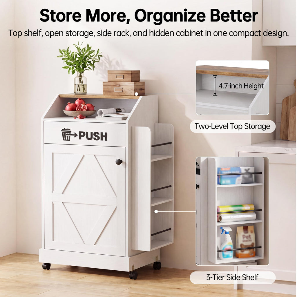 YESHOMY Kitchen Island on Wheels with Trash Cabinet, White & Brown