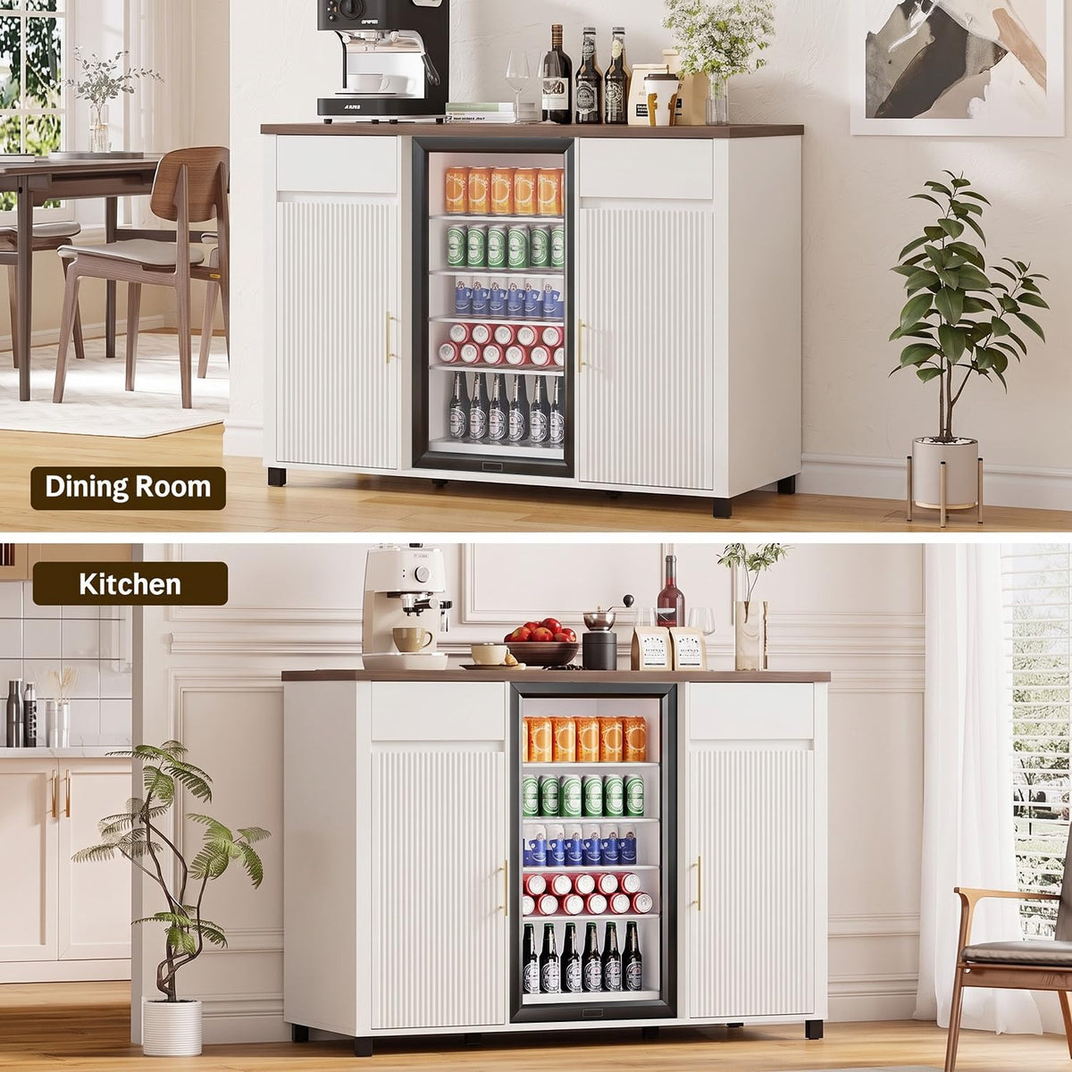 Tornivk 53" Large Coffee Bar Cabinet with Fridge Space, Black