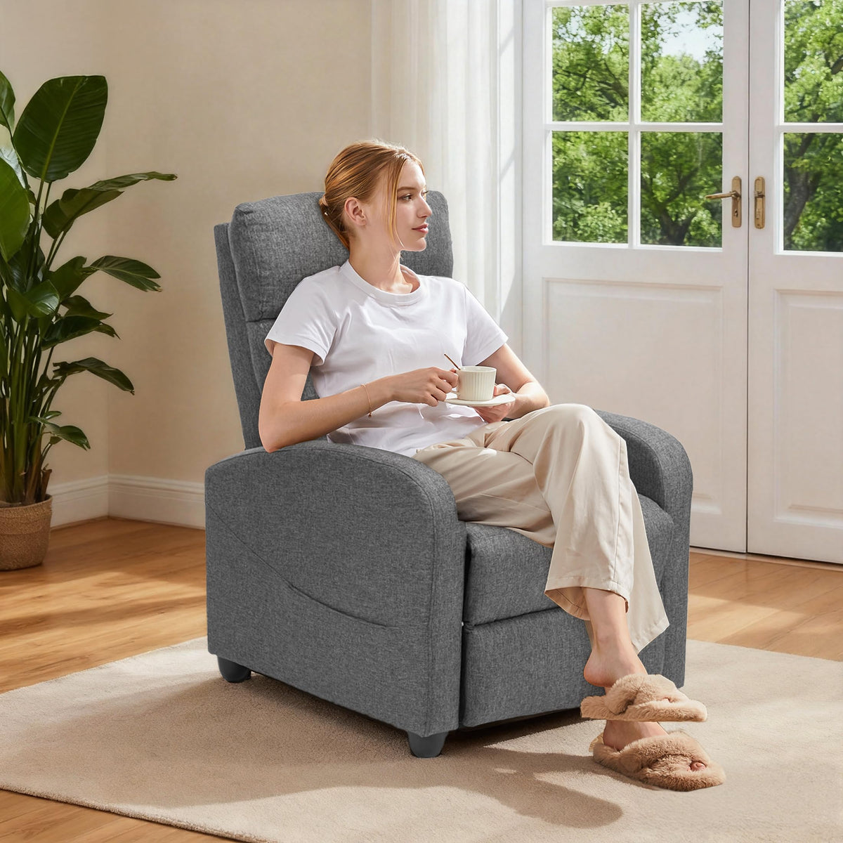 Sweetcrispy Massage Recliner Chair for Adults, Adjustable Home Theater Seating with Lumbar Support for Living Room, Modern Fabric Reclining for Small Space, Grey