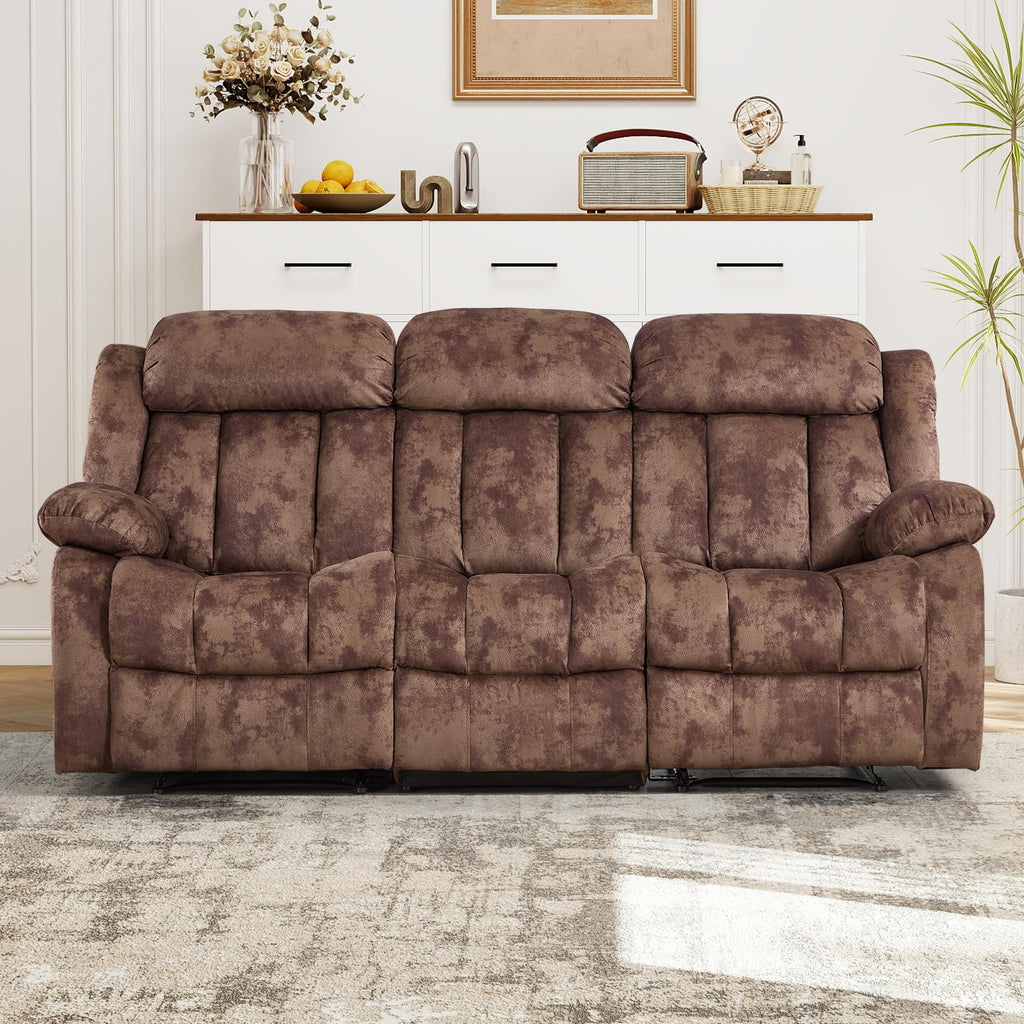 INZOY Manual Recliner Chair with Padded Armrest, Wall-Hugger Single Sofa Recliners with Overstuffed Back, Classical Fabric Reclining Chairs for Living Room Theater Seating, Brown