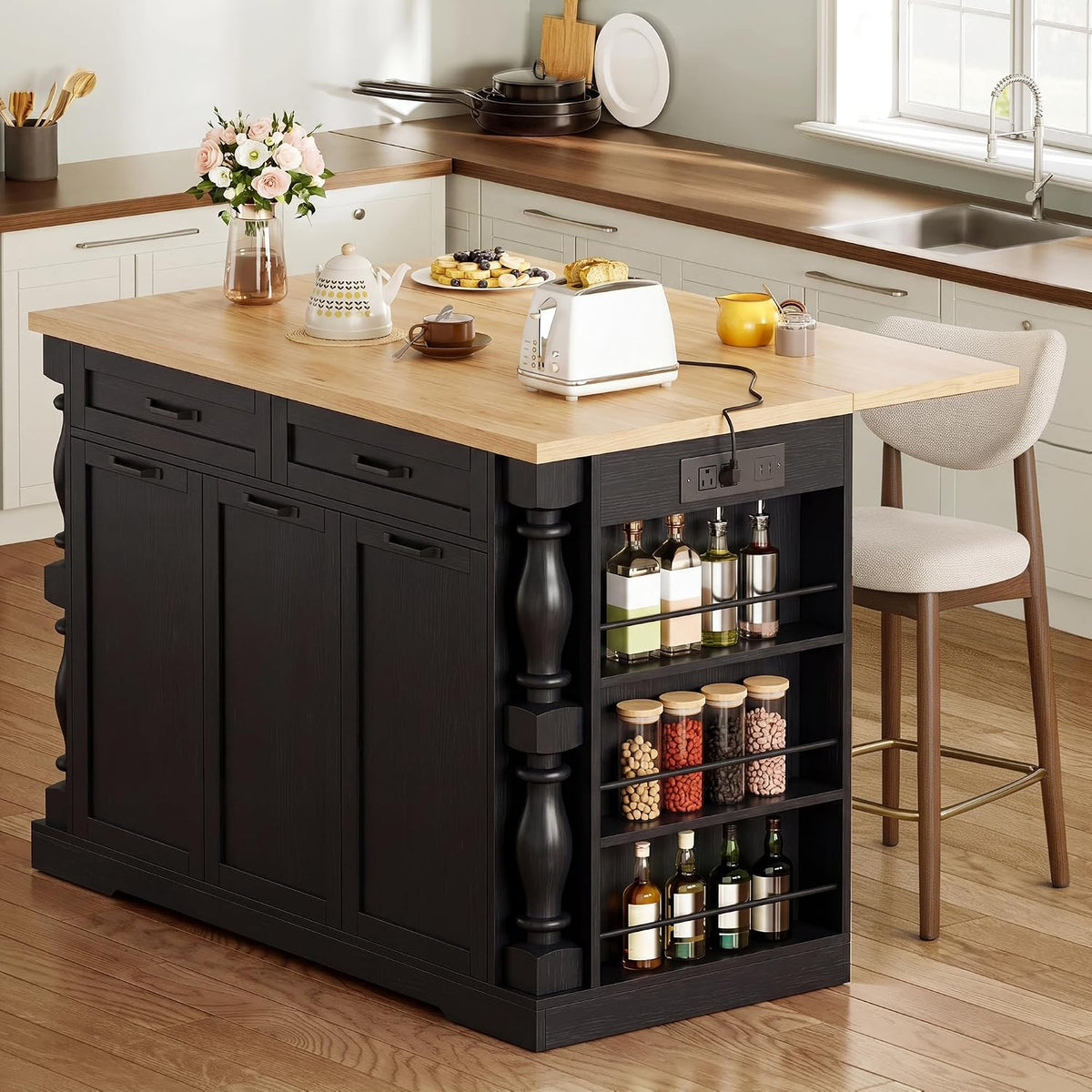 Island Table for Kitchen,48" Rolling Kitchen Island with Drop Leaf