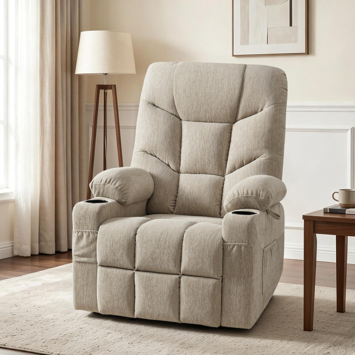 MCombo Power Lift Recliner for Elderly, Fabric 7287 (Light Grey, Medium)