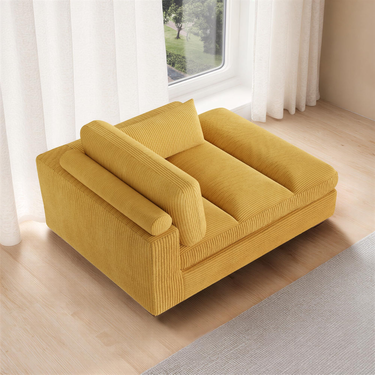 Oversized Corduroy Chaise Lounge Chair with Right Armrest & Cushion, Comfy Upholstered Sleeper Sofa Indoor Recliner Seat Solid Wood Couch w/Washable Cover for Bedroom, Living Room - Orange
