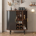28 Inch Fluted Wine Bar Cabinet with Storage, Coffee Bar Cabinet with Sliding Tambour Doors, 8-Grid Wine Rack, Glass Holders, Adjustable Shelves, Sideboard Buffet Cabinet(Black)