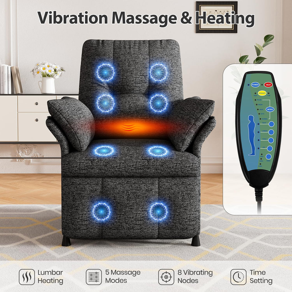 Power Recliner Chair with Heat & Massage, Electric Recliner for Elderly