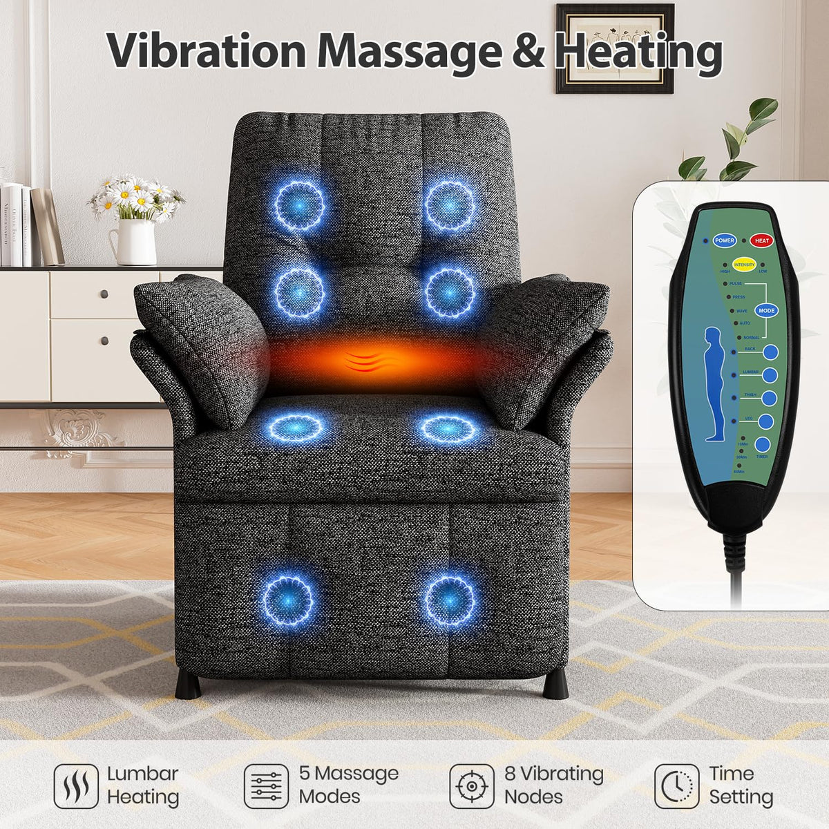 Power Recliner Chair with Heat & Massage, Electric Recliner for Elderly