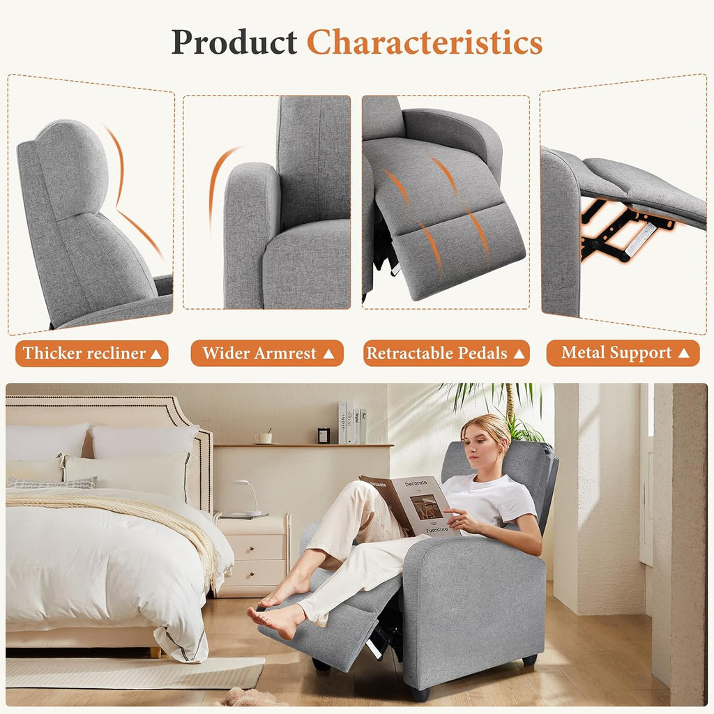 OLIXIS Recliner Chair, Reclining Sofa Chair with 3 Adjustable Angles