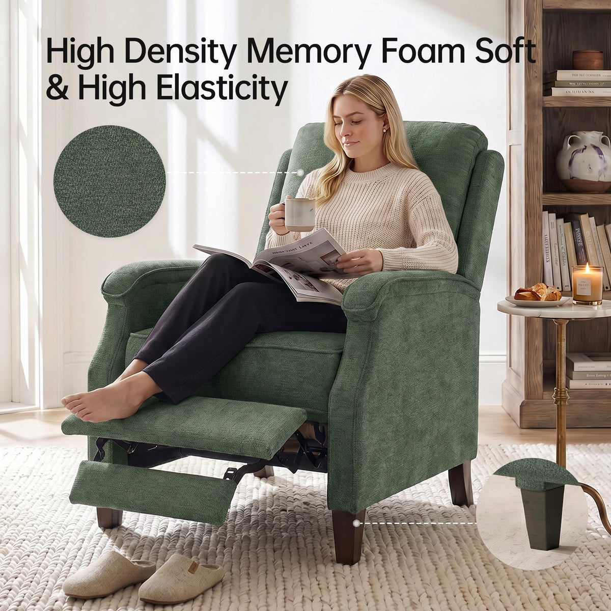 VKNOW Recliner Chair, Fabric Recliner with Adjustable Back, Brown