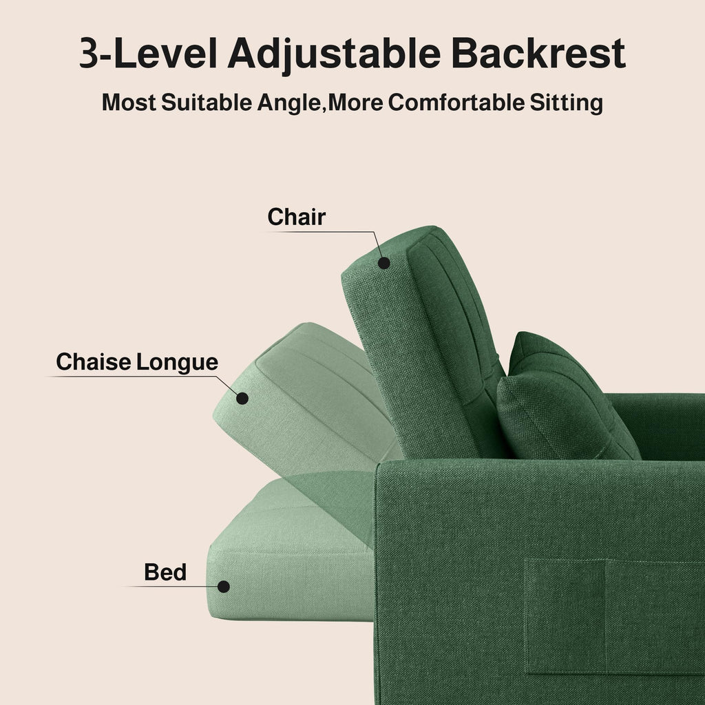 Ahomly Convertible Sofa Chair Bed, 3-in-1 Linen Pull Out Chair, Dark Gray