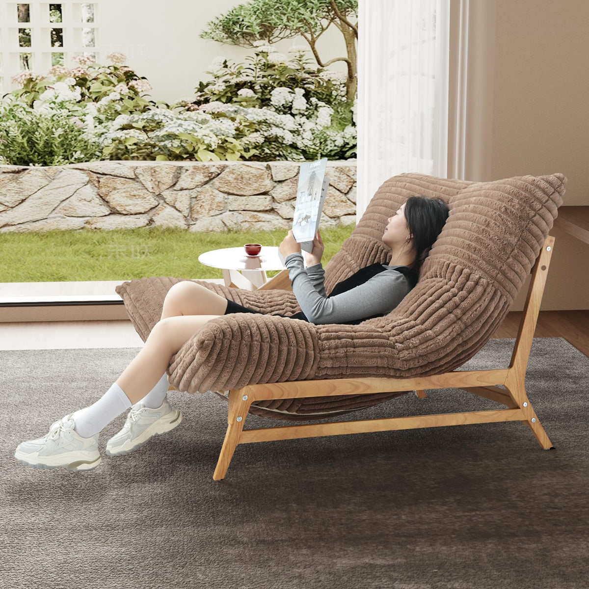 WJShome Oversized Chaise Lounge Chair,47.24" Comfy Recliner Reading Accent Arm Chairs,Sleeper Sofa Bed for Living Room,Loveseat Couch with Removable Upholstered for Reading Bedroom (Beige)