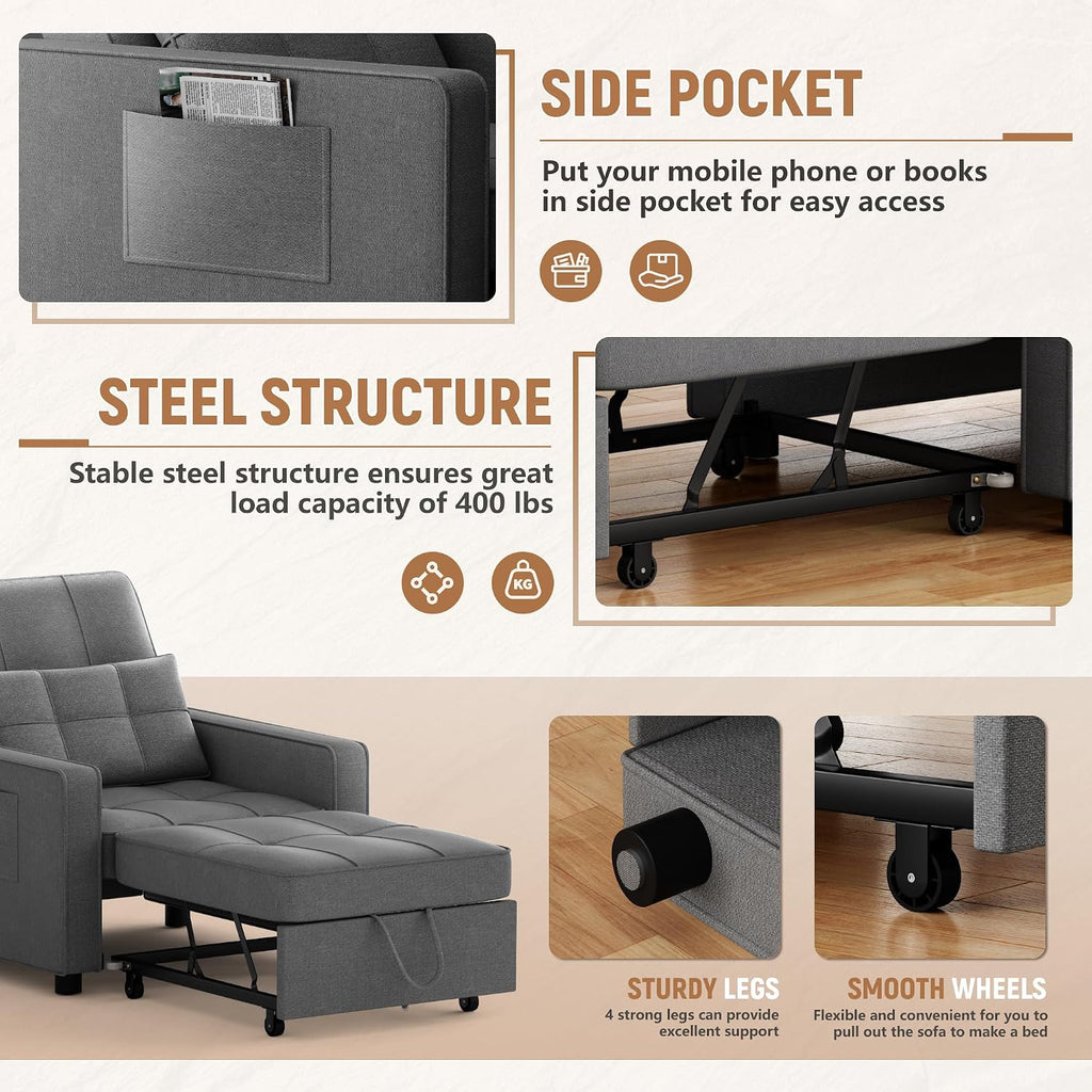Flamaker Sofa Bed, Sleeper Sofa 3-in-1, Convertible Sleeper Chair