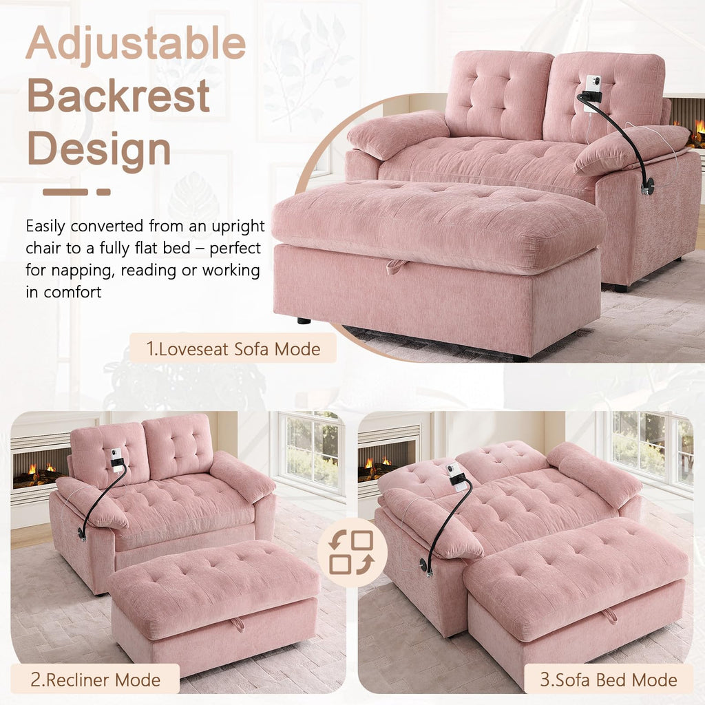 Oversized Chaise Lounge Chair Indoor, Single Convertible Recliner Reading Arm Sofa Chair W/Adjustable Backrest & Charging Port Couch Bed for Living Room, Home Theater & Bedroom, Brown