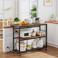 CHOEZON Kitchen Island with Power Outlet and Folding Top, Movable with 3-Tier Storage, Large Size, Wooden Shelves and Wine Rack, for Kitchen, Dining and Living Room, Rustic Brown and Black TZD02UBF