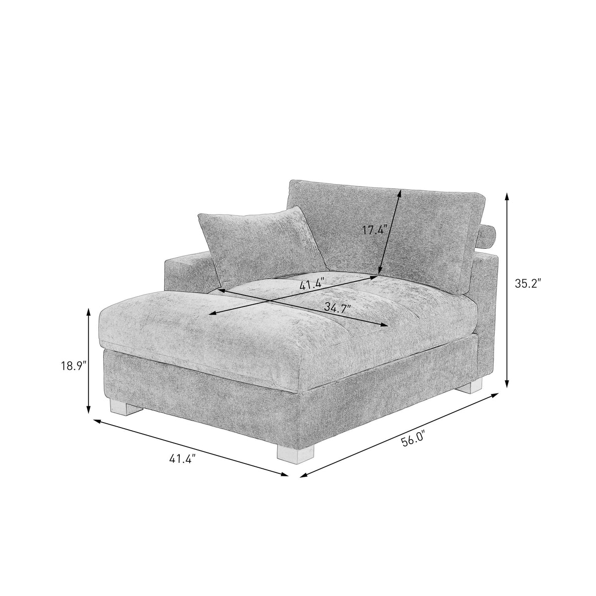 Oversized Corduroy Chaise Lounge Chair with Right Armrest & Cushion, Comfy Upholstered Sleeper Sofa Indoor Recliner Seat Solid Wood Couch w/Washable Cover for Bedroom, Living Room - Orange