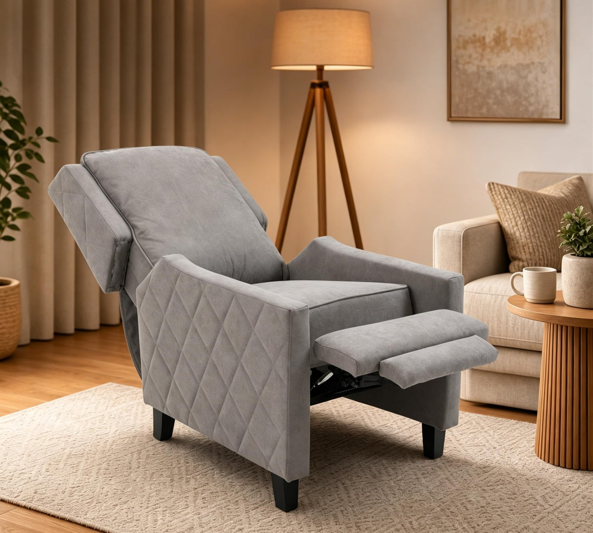 AVAWING Push Back Recliner Chair, Grey Wingback Accent Armchair Set of 2